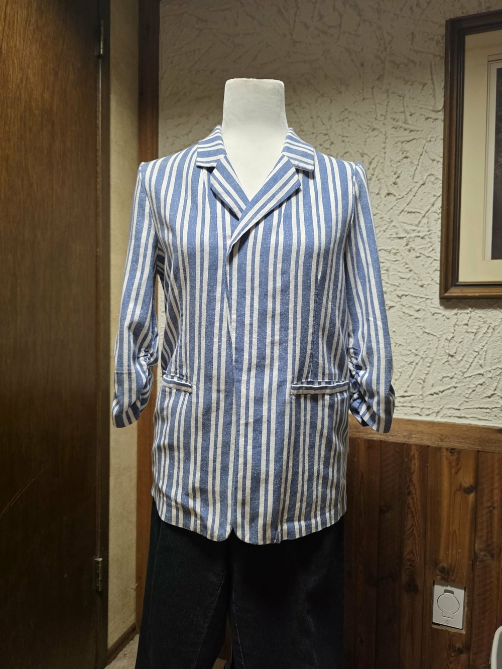 Mexx Blue and White Striped Women's Blazer